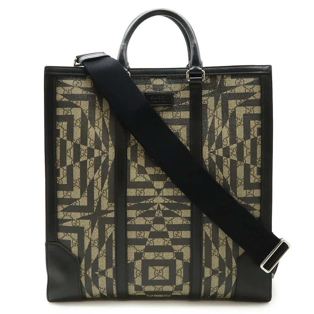 Gucci GG Kaleido Kaleidoscope Tote Bag Shoulder Leather Beige Cream Black